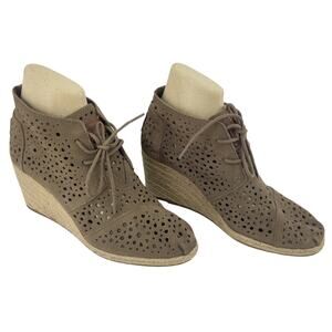 TOMS Brown Cut-Out Suede Wedge Ankle Booties Women’s Size 8 Preowned